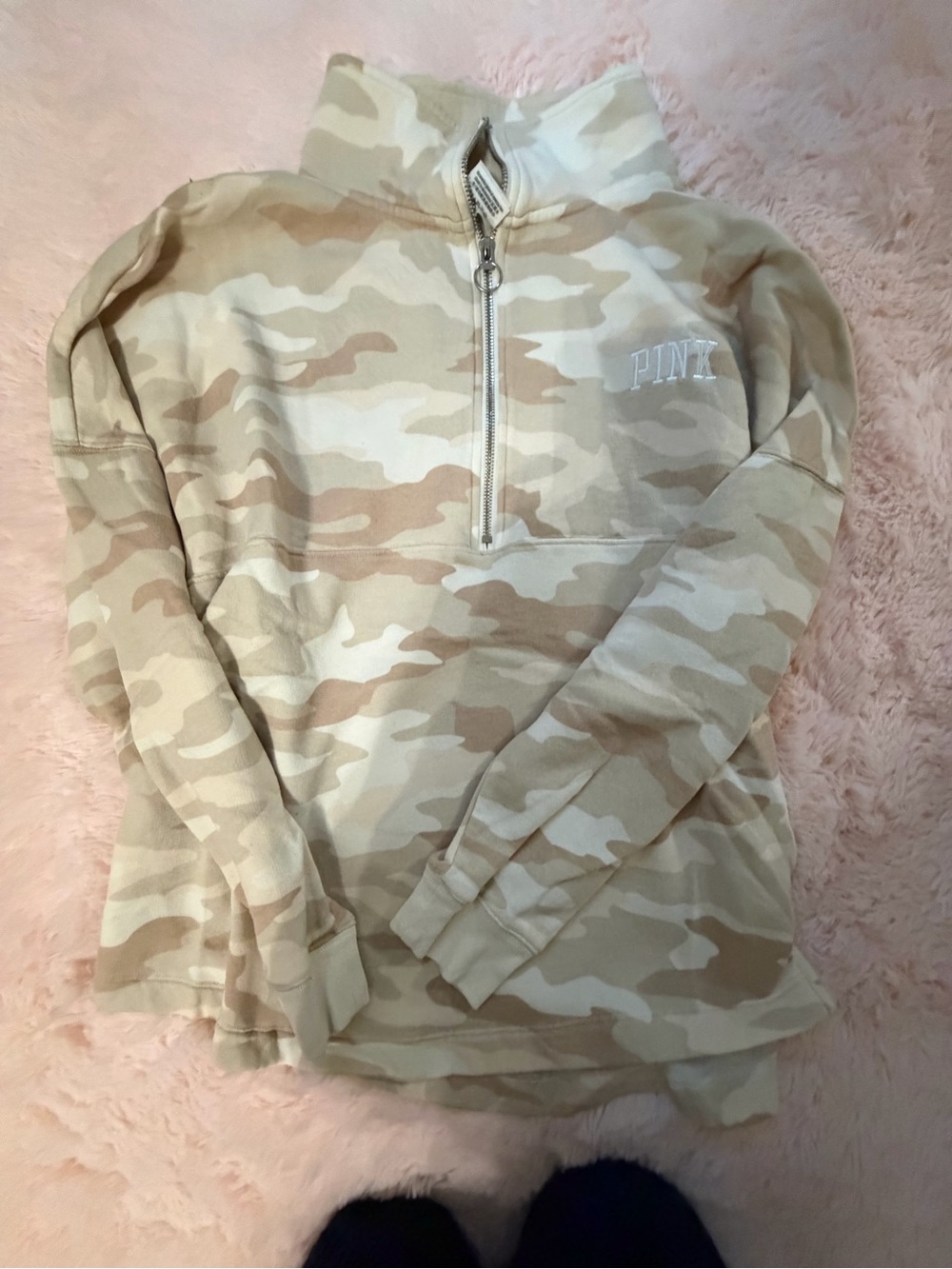 ⭐️PINK Victoria's Secret Tan Camo Quarter-Zip Pullover